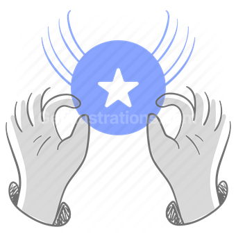 medal, badge, hand, gesture, star